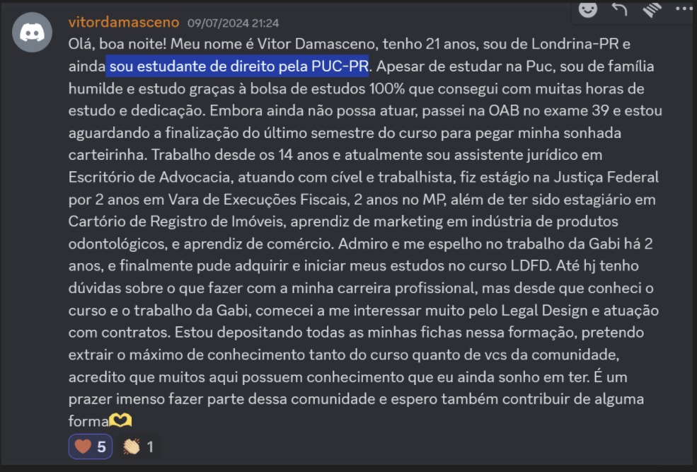 Print de aluna sobre "Ainda sou estudante"