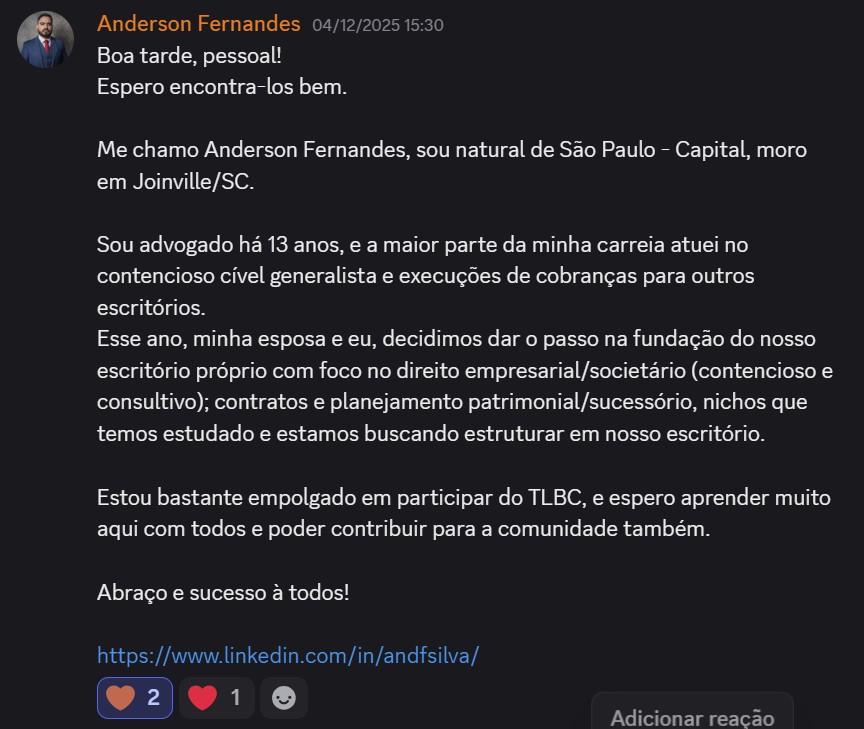 Print de aluna sobre "Já sou advogada há mais de 5 anos"