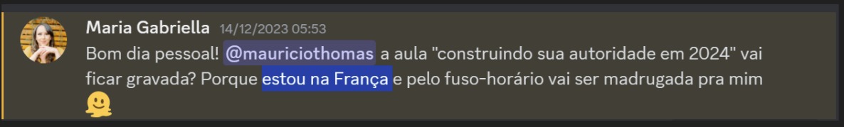 Print de aluna sobre "Não moro no Brasil"