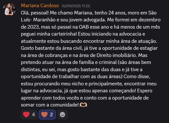 Print de aluna sobre "Será que é pra minha área?"