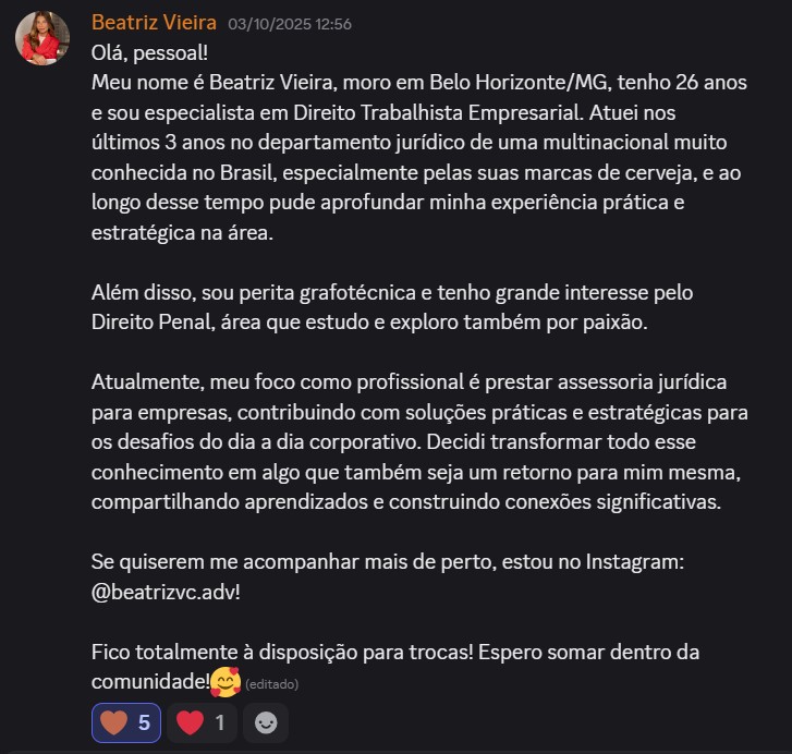 Print de aluna sobre "Será que é pra minha área?"