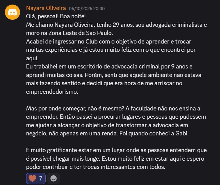 Print de aluna sobre "Será que é pra minha área?"