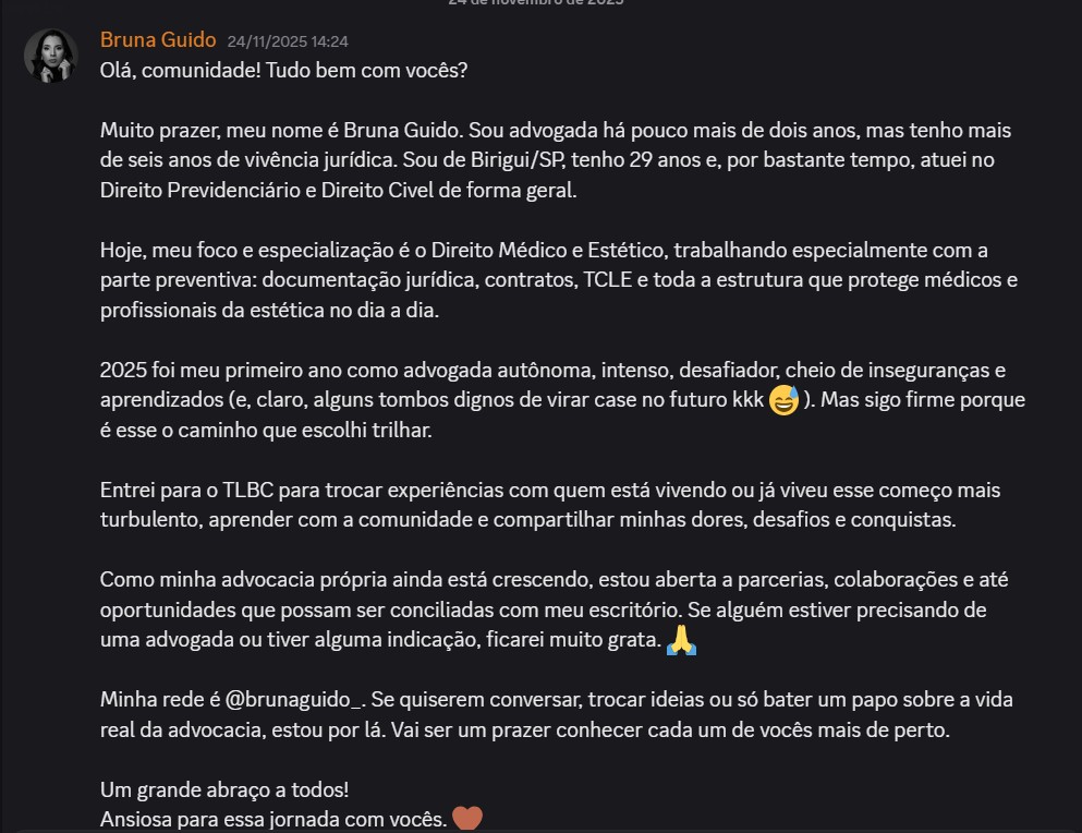 Print de aluna sobre "Será que é pra minha área?"