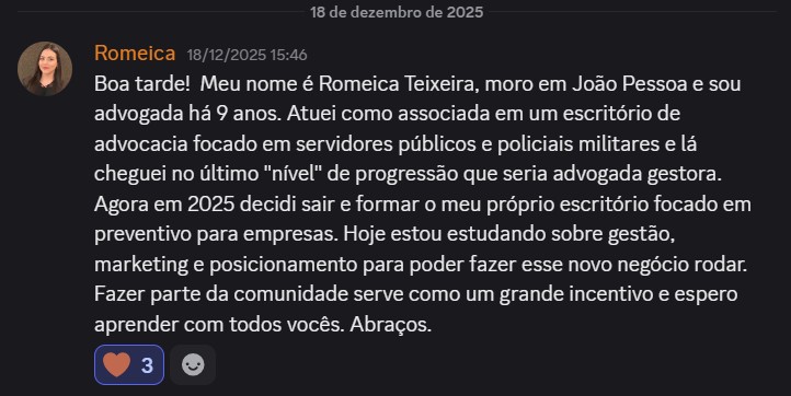 Print de aluna sobre "Será que é pra minha área?"