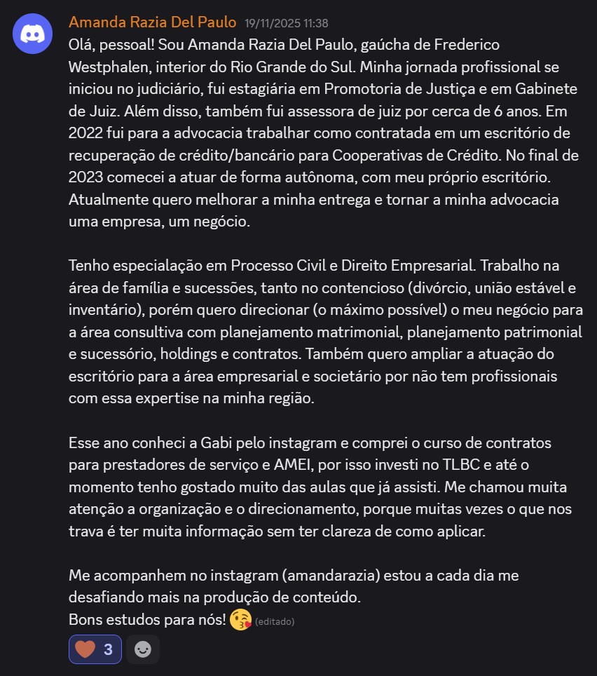 Print de aluna sobre "Será que é pra minha área?"