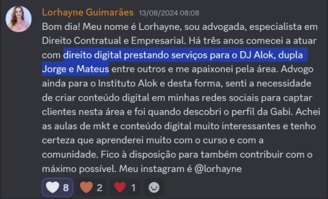 Print de aluna sobre "Será que é pra minha área?"