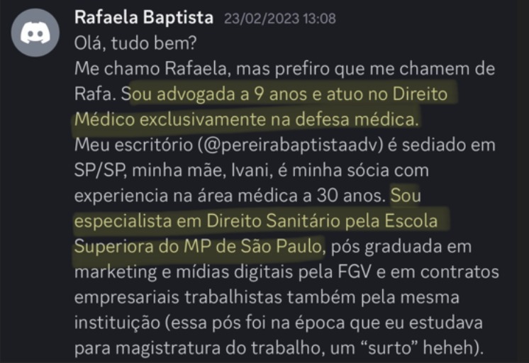 Print de aluna sobre "Será que é pra minha área?"