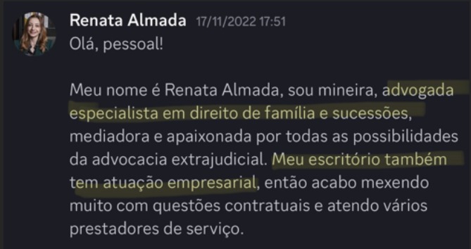 Print de aluna sobre "Será que é pra minha área?"