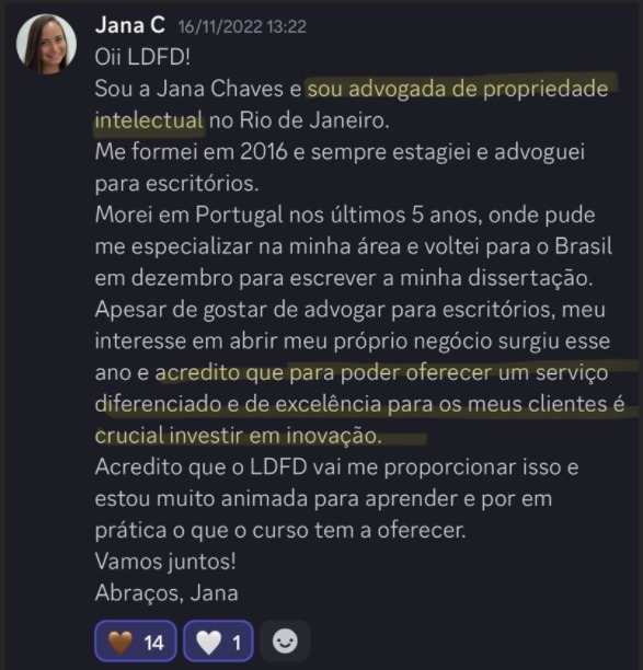 Print de aluna sobre "Será que é pra minha área?"