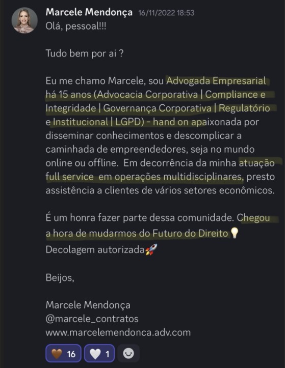 Print de aluna sobre "Será que é pra minha área?"