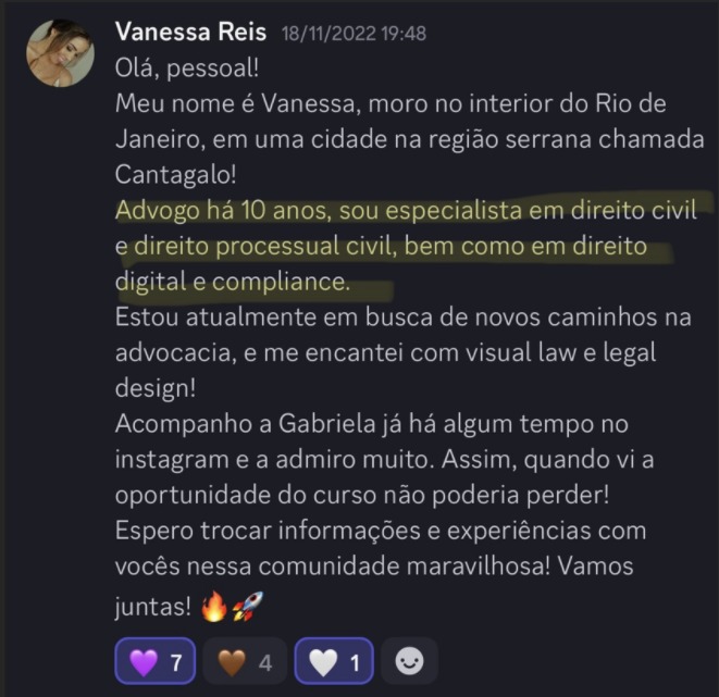 Print de aluna sobre "Será que é pra minha área?"
