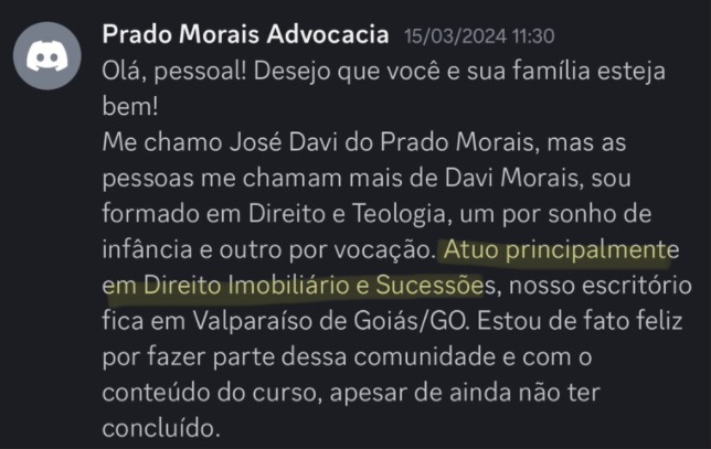Print de aluna sobre "Será que é pra minha área?"