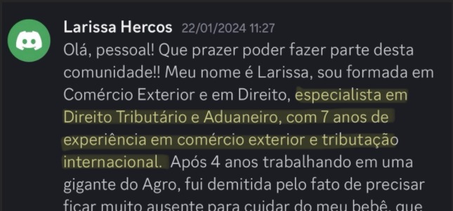 Print de aluna sobre "Será que é pra minha área?"