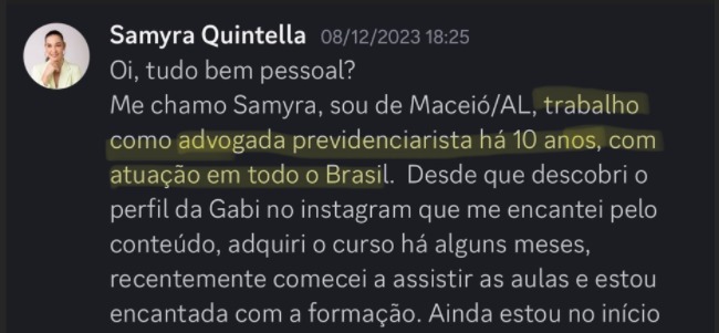 Print de aluna sobre "Será que é pra minha área?"
