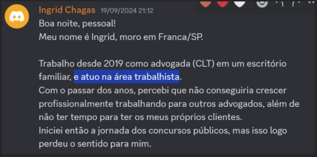 Print de aluna sobre "Será que é pra minha área?"