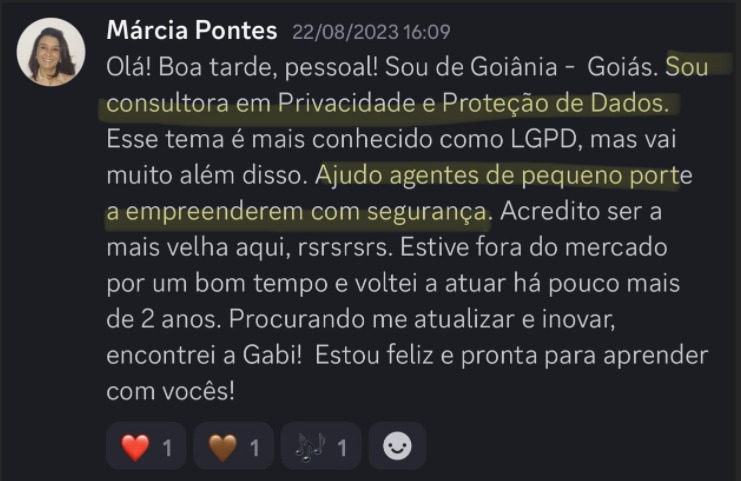 Print de aluna sobre "Será que é pra minha área?"