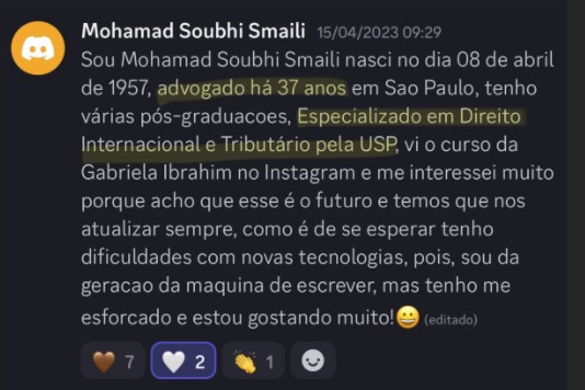 Print de aluna sobre "Será que é pra minha área?"