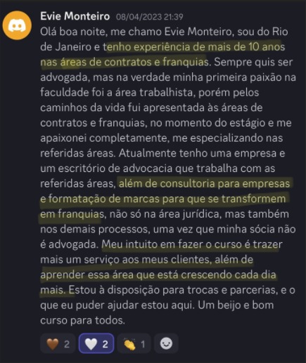 Print de aluna sobre "Será que é pra minha área?"