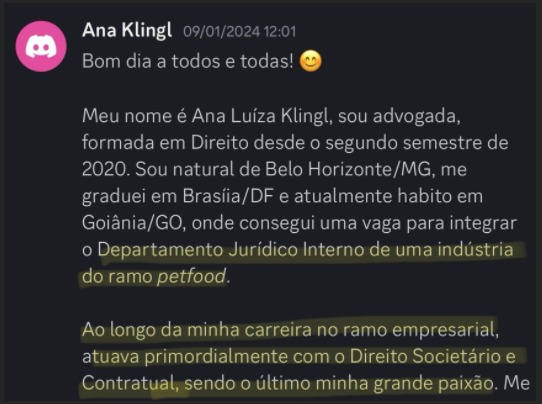 Print de aluna sobre "Será que é pra minha área?"