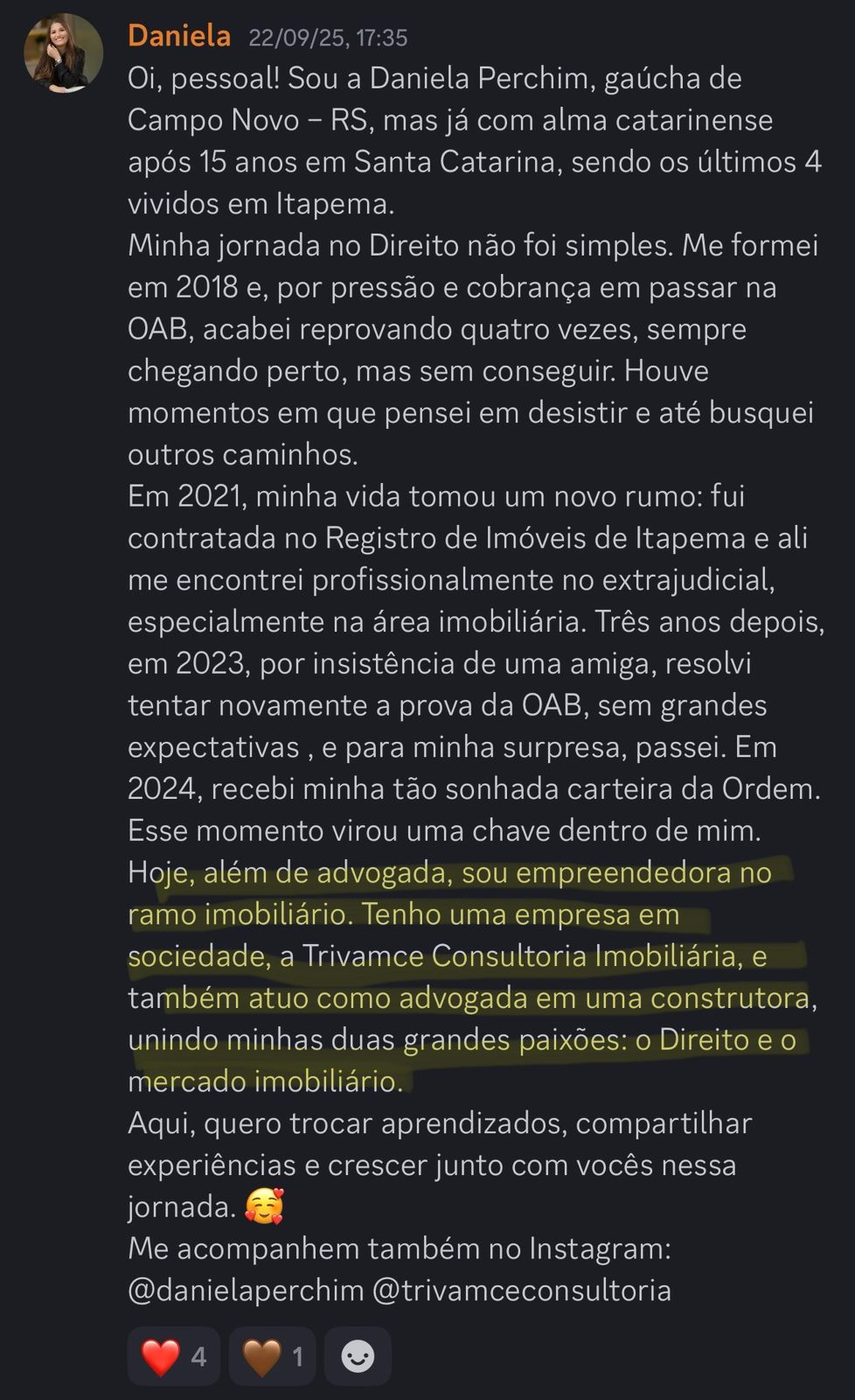 Print de aluna sobre "Será que é pra minha área?"