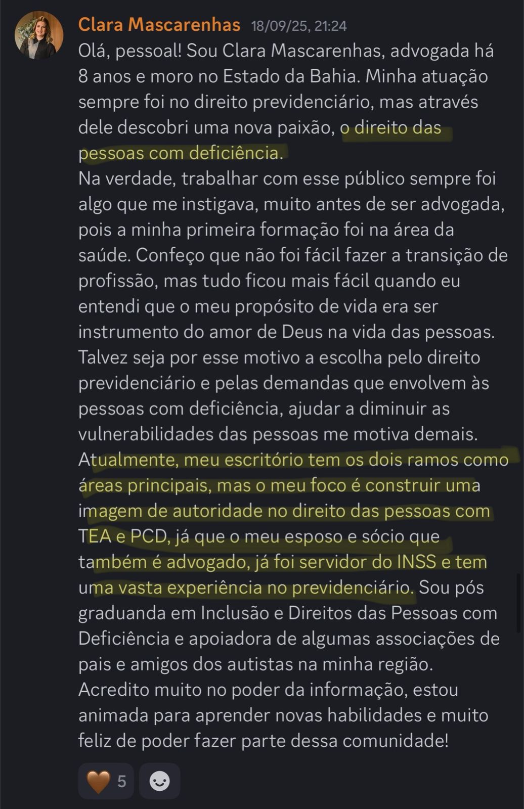 Print de aluna sobre "Será que é pra minha área?"
