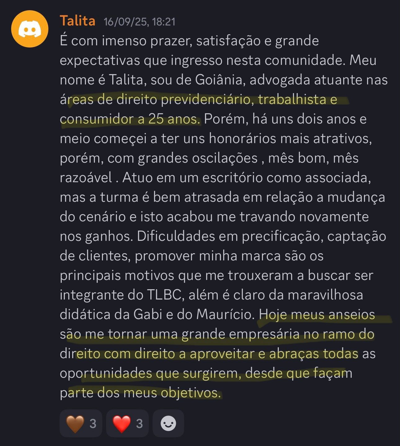 Print de aluna sobre "Será que é pra minha área?"
