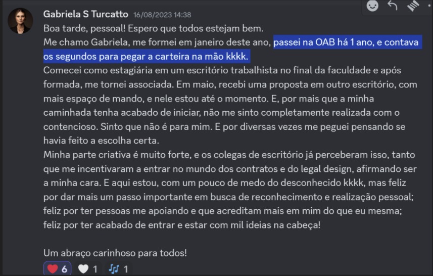 Print de aluna sobre "Sou recém-formada"